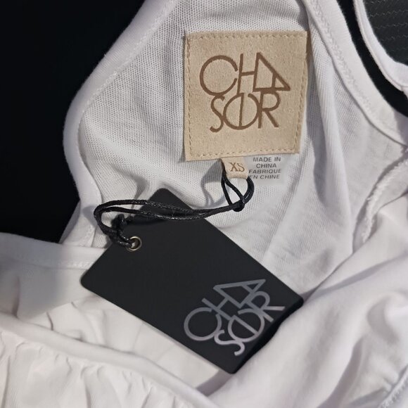 NEW Chaser Suplice‎ Ruffle Tie Waist Scoop Hem Tank Top White Cotton Blouse XS - Picture 6 of 9